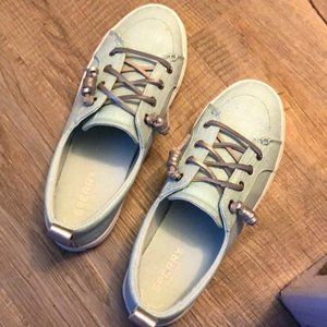 Sperry Crest Vibe Sparkle Crosshatch Linen Sneake, size 6.5, width M